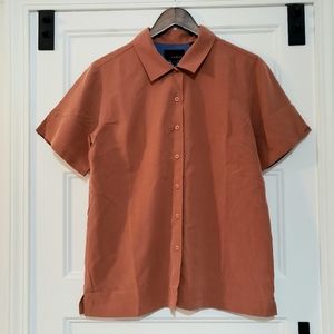 OObe Womens M Castella Copper Button Up Collared Shirt Short Sleeve Boxy